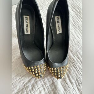 Steve Madden Black and Gold Heels with Studded Embellishments